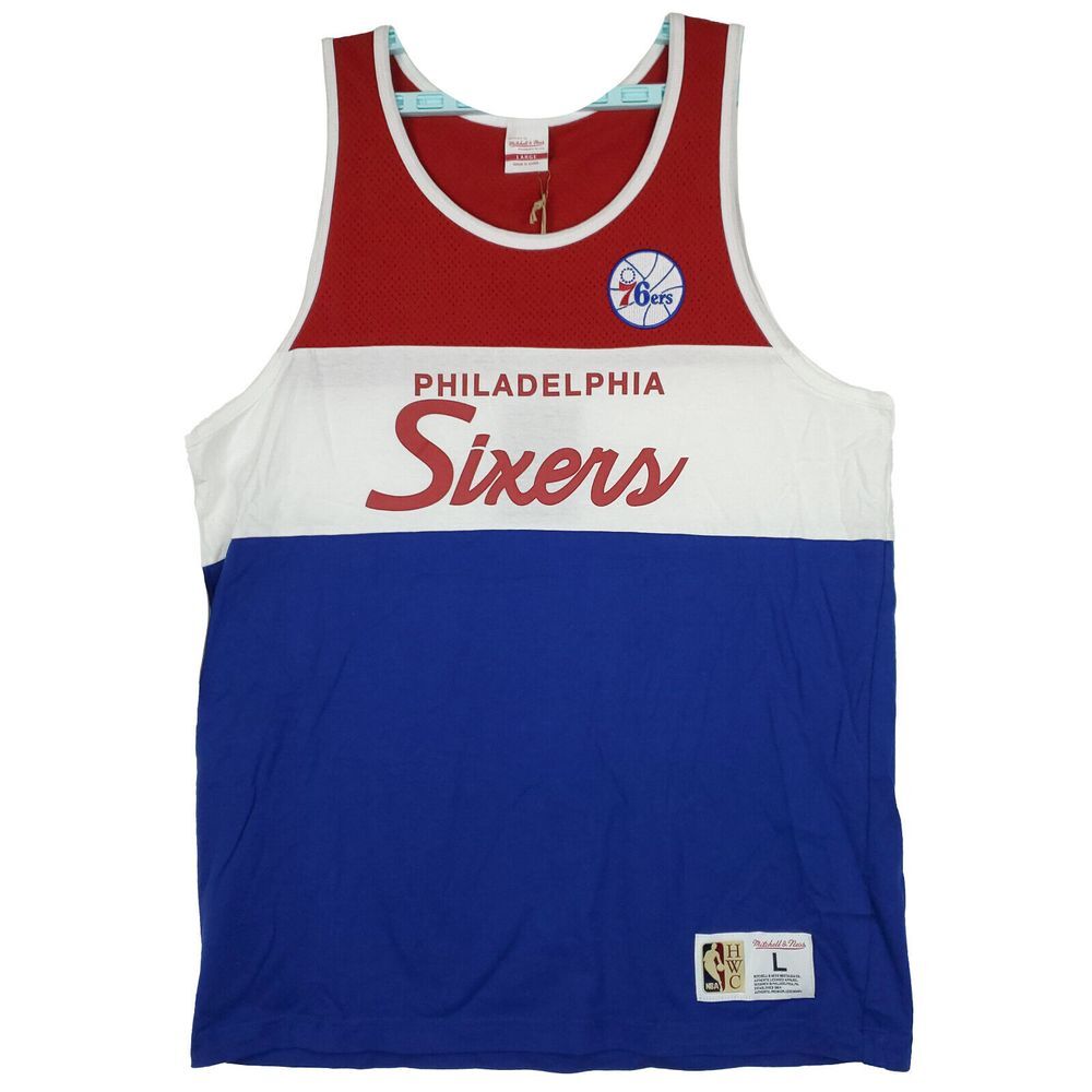 Philadelphia 76ers Mitchell & Ness NBA L Large Tank‎ Top Blue White Red NWT